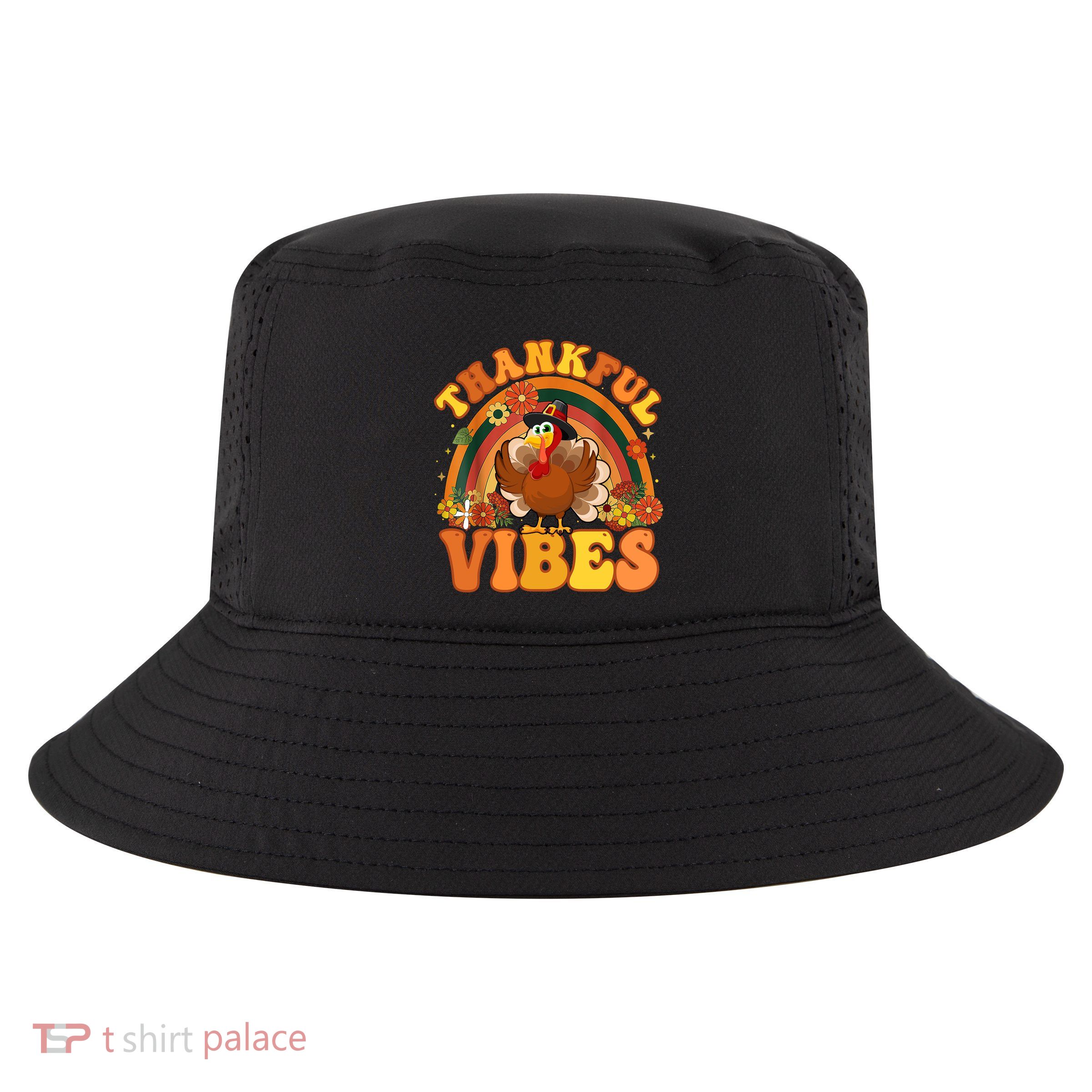 Retro Groovy Thankful Vibes Turkey Fall Thanksgiving Cute Gift Cool Comfort Performance Bucket Hat
