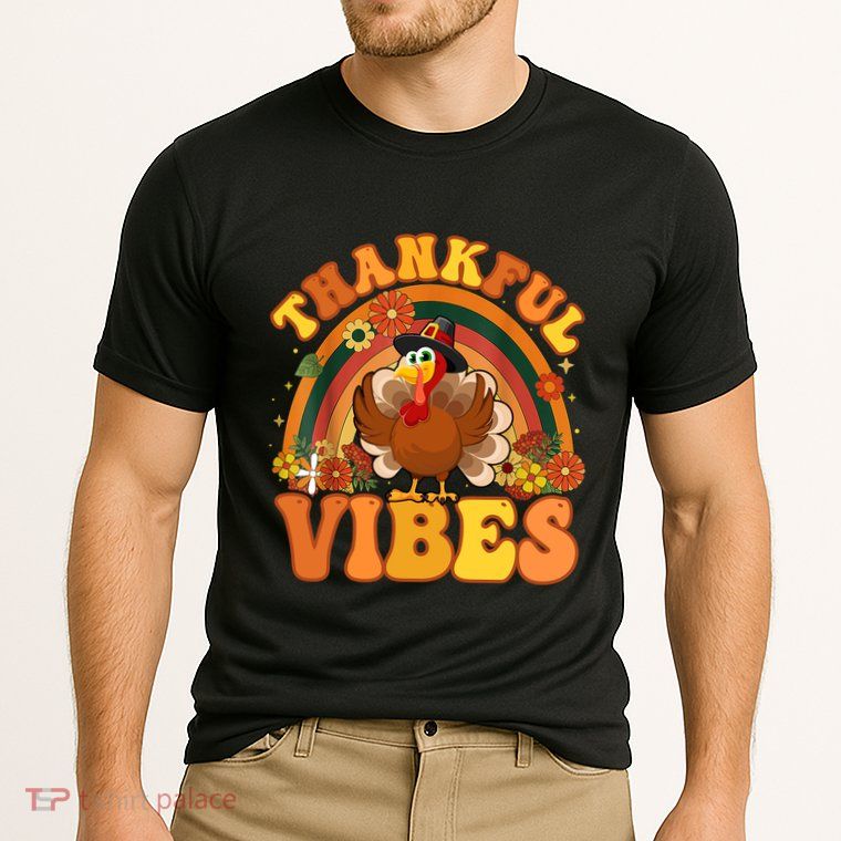 Retro Groovy Thankful Vibes Turkey Fall Thanksgiving Cute Gift Performance Shirt