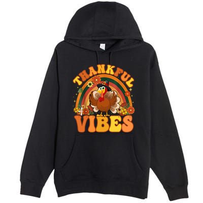 Retro Groovy Thankful Vibes Turkey Fall Thanksgiving Cute Gift Premium Pullover Hoodie