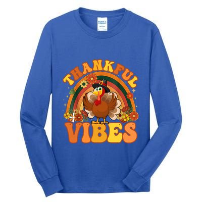 Retro Groovy Thankful Vibes Turkey Fall Thanksgiving Cute Gift Tall Long Sleeve T-Shirt