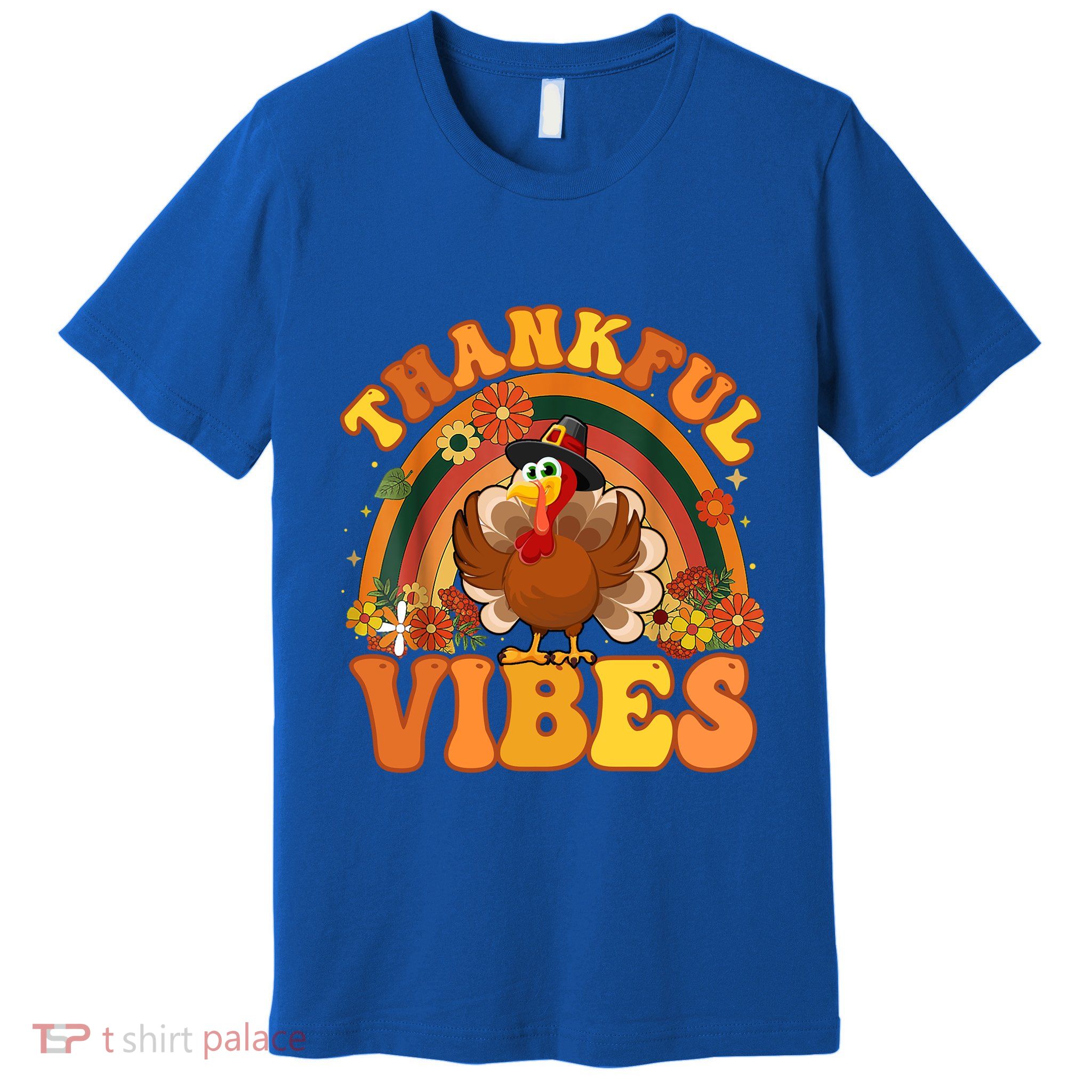 Retro Groovy Thankful Vibes Turkey Fall Thanksgiving Cute Gift Premium T-Shirt