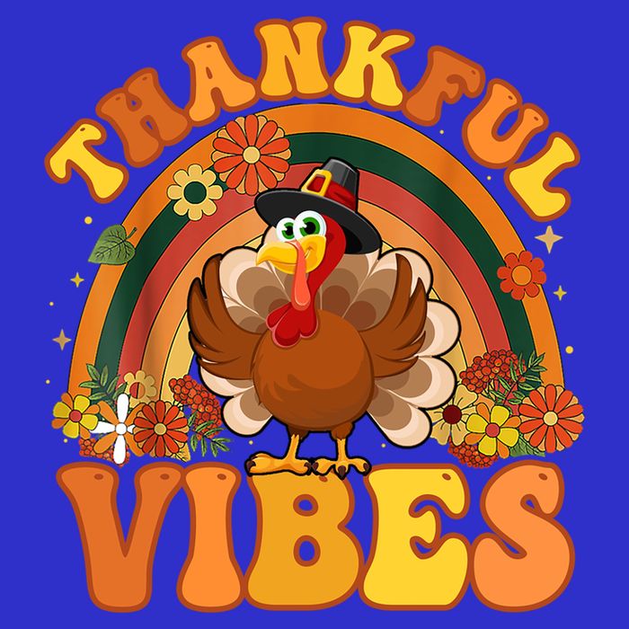 Retro Groovy Thankful Vibes Turkey Fall Thanksgiving Cute Gift Stripe Pom Pom Beanie