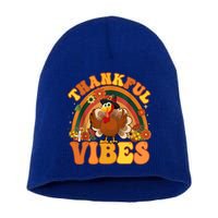 Retro Groovy Thankful Vibes Turkey Fall Thanksgiving Cute Gift Short Acrylic Beanie
