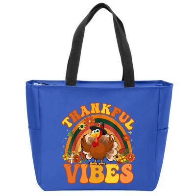 Retro Groovy Thankful Vibes Turkey Fall Thanksgiving Cute Gift Zip Tote Bag