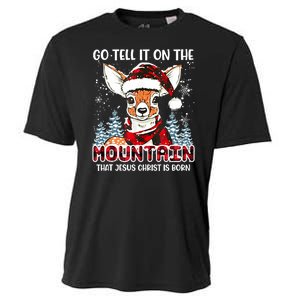 Reindeer Go Tell It On The Mountain Christ Funny Christmas Cooling Performance Crew T-Shirt