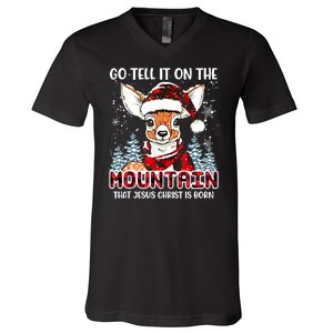 Reindeer Go Tell It On The Mountain Christ Funny Christmas V-Neck T-Shirt