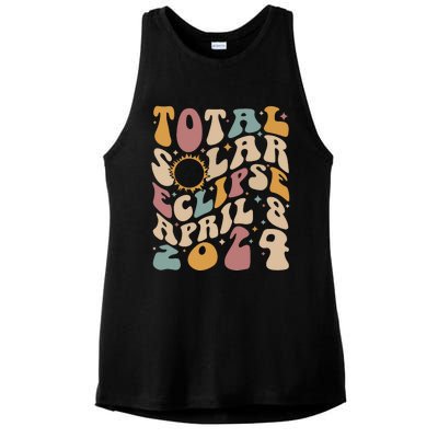 Retro Groovy Total Solar Eclipse Shirts April 08 2024 Ladies PosiCharge Tri-Blend Wicking Tank