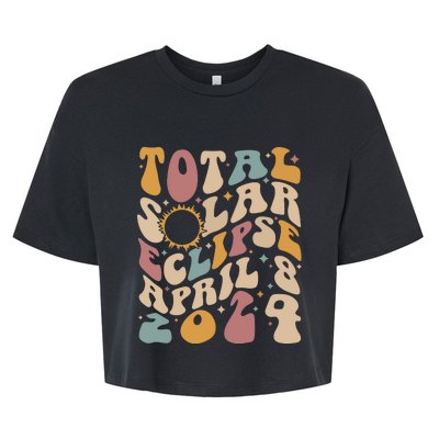 Retro Groovy Total Solar Eclipse Shirts April 08 2024 Bella+Canvas Jersey Crop Tee