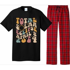 Retro Groovy Total Solar Eclipse Shirts April 08 2024 Pajama Set