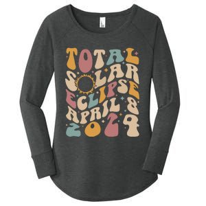 Retro Groovy Total Solar Eclipse Shirts April 08 2024 Women's Perfect Tri Tunic Long Sleeve Shirt