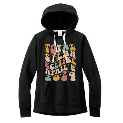 Retro Groovy Total Solar Eclipse Shirts April 08 2024 Women's Fleece Hoodie