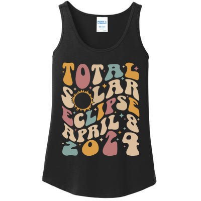 Retro Groovy Total Solar Eclipse Shirts April 08 2024 Ladies Essential Tank