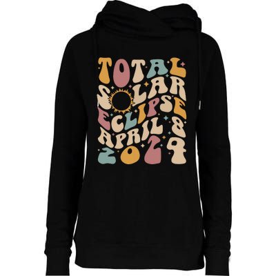 Retro Groovy Total Solar Eclipse Shirts April 08 2024 Womens Funnel Neck Pullover Hood