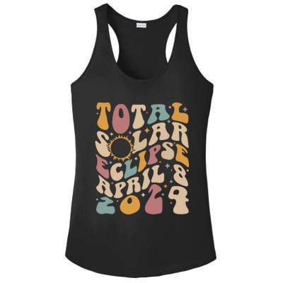 Retro Groovy Total Solar Eclipse Shirts April 08 2024 Ladies PosiCharge Competitor Racerback Tank