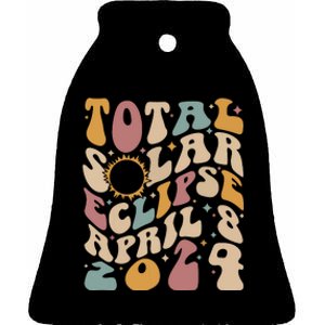 Retro Groovy Total Solar Eclipse Shirts April 08 2024 Ceramic Bell Ornament