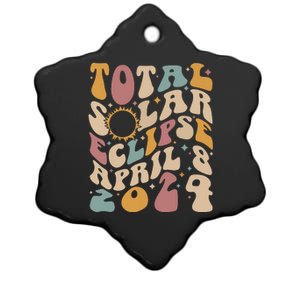 Retro Groovy Total Solar Eclipse Shirts April 08 2024 Ceramic Star Ornament