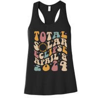 Retro Groovy Total Solar Eclipse Shirts April 08 2024 Women's Racerback Tank