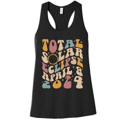 Retro Groovy Total Solar Eclipse Shirts April 08 2024 Women's Racerback Tank