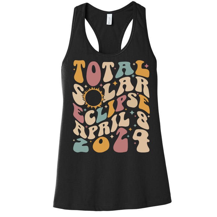 Retro Groovy Total Solar Eclipse Shirts April 08 2024 Women's Racerback Tank