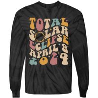 Retro Groovy Total Solar Eclipse Shirts April 08 2024 Tie-Dye Long Sleeve Shirt