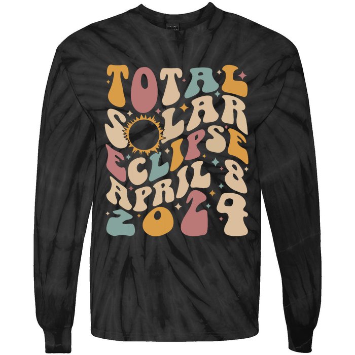 Retro Groovy Total Solar Eclipse Shirts April 08 2024 Tie-Dye Long Sleeve Shirt