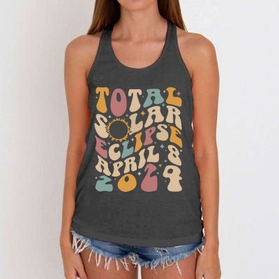 Retro Groovy Total Solar Eclipse Shirts April 08 2024 Women's Knotted Racerback Tank