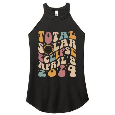 Retro Groovy Total Solar Eclipse Shirts April 08 2024 Women's Perfect Tri Rocker Tank