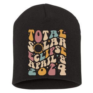 Retro Groovy Total Solar Eclipse Shirts April 08 2024 Short Acrylic Beanie