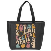 Retro Groovy Total Solar Eclipse Shirts April 08 2024 Zip Tote Bag