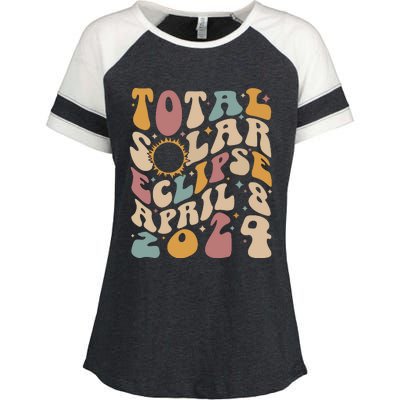 Retro Groovy Total Solar Eclipse Shirts April 08 2024 Enza Ladies Jersey Colorblock Tee