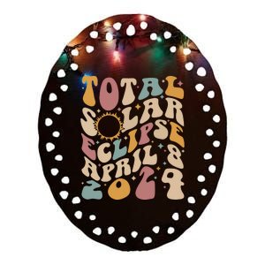 Retro Groovy Total Solar Eclipse Shirts April 08 2024 Ceramic Oval Ornament