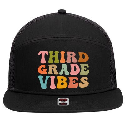Retro Groovy Third Grade Vibes 3Rd Grade First Day Of School Gift 7 Panel Mesh Trucker Snapback Hat