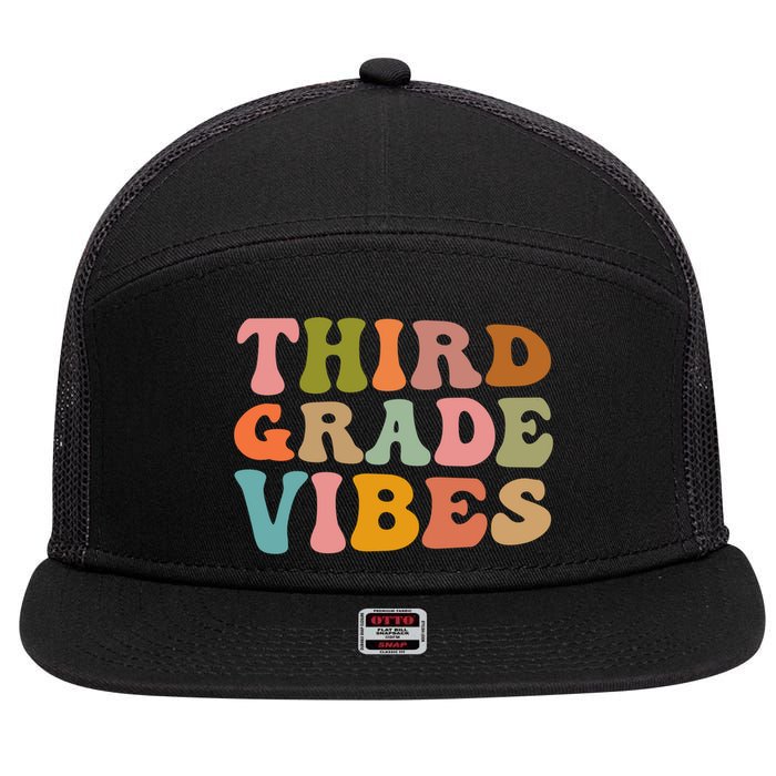Retro Groovy Third Grade Vibes 3Rd Grade First Day Of School Gift 7 Panel Mesh Trucker Snapback Hat