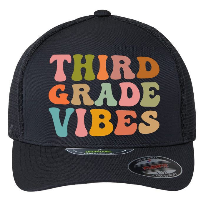 Retro Groovy Third Grade Vibes 3Rd Grade First Day Of School Gift Flexfit Unipanel Trucker Cap