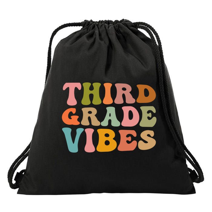 Retro Groovy Third Grade Vibes 3Rd Grade First Day Of School Gift Drawstring Bag