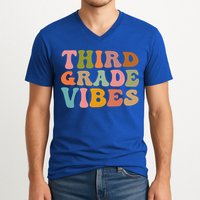 Retro Groovy Third Grade Vibes 3Rd Grade First Day Of School Gift V-Neck T-Shirt