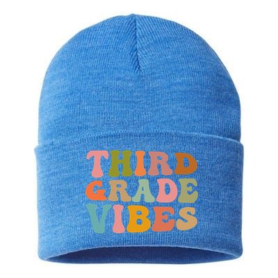 Retro Groovy Third Grade Vibes 3Rd Grade First Day Of School Gift Sustainable Knit Beanie
