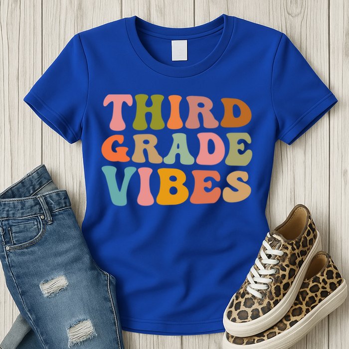 Retro Groovy Third Grade Vibes 3Rd Grade First Day Of School Gift Womens T-Shirt