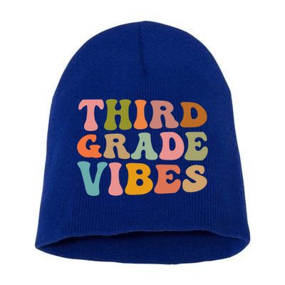 Retro Groovy Third Grade Vibes 3Rd Grade First Day Of School Gift Short Acrylic Beanie