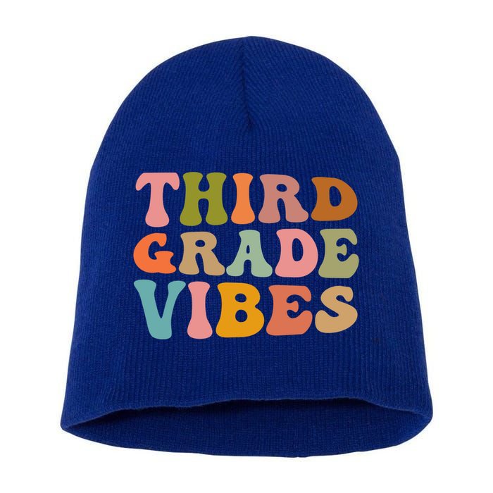 Retro Groovy Third Grade Vibes 3Rd Grade First Day Of School Gift Short Acrylic Beanie