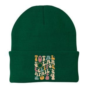 Retro Groovy Total Solar Eclipse April 08 2024 Knit Cap Winter Beanie