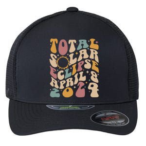 Retro Groovy Total Solar Eclipse April 08 2024 Flexfit Unipanel Trucker Cap