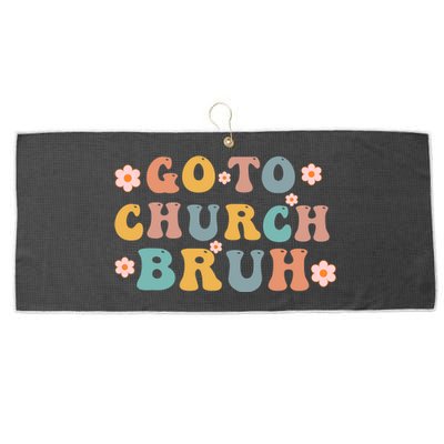 Retro Go To Church Bruh Meme Funny Church Jesus Christian Large Microfiber Waffle Golf Towel