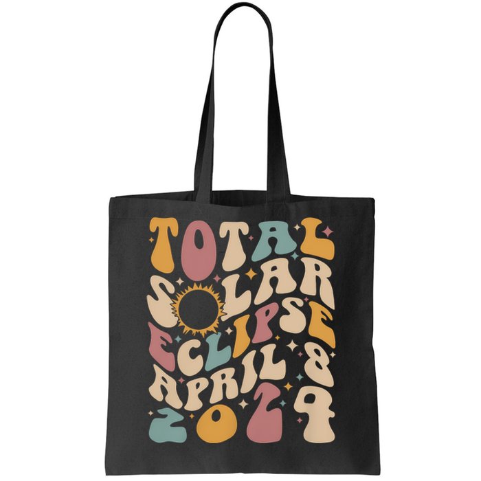 Retro Groovy Total Solar Eclipse April 08 2024 Tote Bag