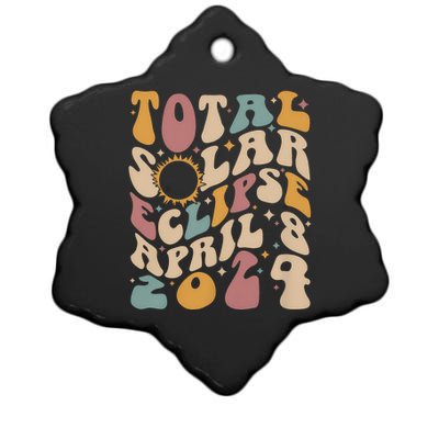 Retro Groovy Total Solar Eclipse April 08 2024 Ceramic Star Ornament