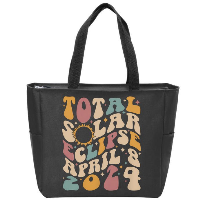 Retro Groovy Total Solar Eclipse April 08 2024 Zip Tote Bag