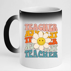 Retro Groovy Teacher Flower Funny Back To School Gifts 11oz Black Color Changing Mug