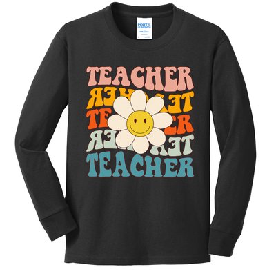 Retro Groovy Teacher Flower Funny Back To School Gifts Kids Long Sleeve Shirt