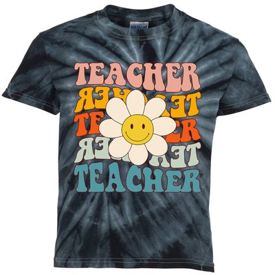 Retro Groovy Teacher Flower Funny Back To School Gifts Kids Tie-Dye T-Shirt