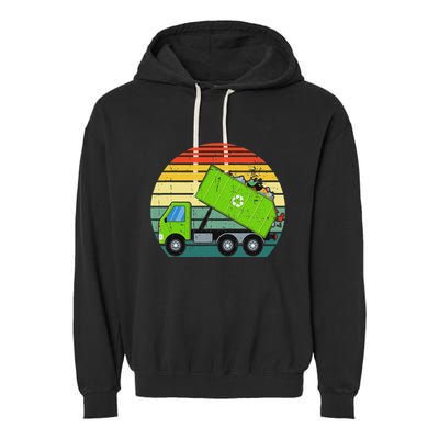 Retro Garbage Truck Waste Management Garment-Dyed Fleece Hoodie